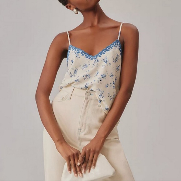 Reformation Shayna Top Blue Ivory Floral Camisole Casual - Picture 2 of 6